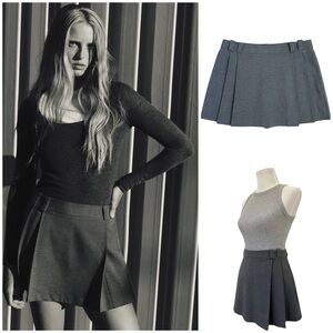 NWOT - Zara Box Pleated Mini Skirt with Shorts | Heather Gray, Size Large